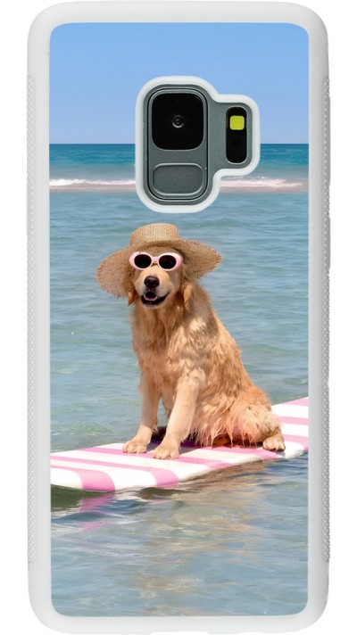 Samsung Galaxy S9 Case Hülle - Silikon weiss Summer Dog on Paddle