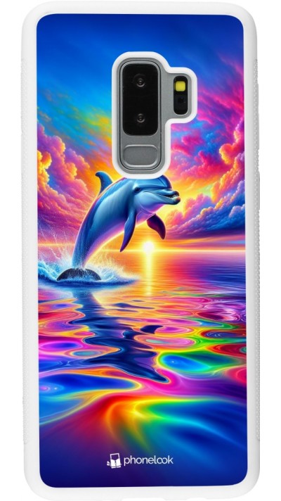 Samsung Galaxy S9+ Case Hülle - Silikon weiss Glücklicher Regenbogen-Delfin