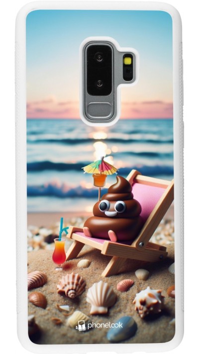 Samsung Galaxy S9+ Case Hülle - Silikon weiss Kackhaufen Emoji auf Liegestuhl