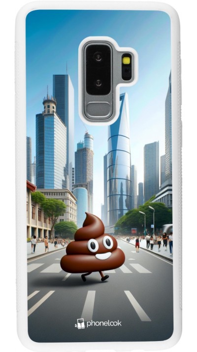 Samsung Galaxy S9+ Case Hülle - Silikon weiss Kackhaufen Emoji Spaziergang