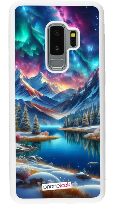 Samsung Galaxy S9+ Case Hülle - Silikon weiss Fantasiebergsee Himmel Sterne