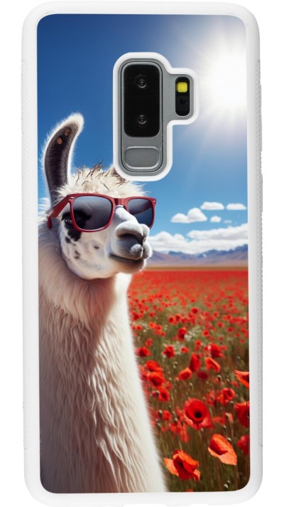 Samsung Galaxy S9+ Case Hülle - Silikon weiss Lama Chic in Mohnblume