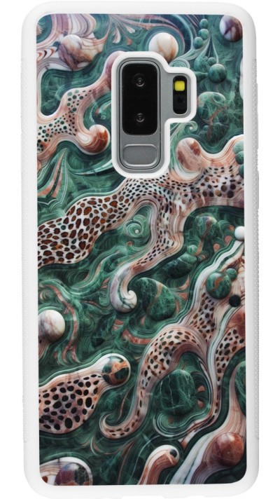 Samsung Galaxy S9+ Case Hülle - Silikon weiss Grüner Marmor und abstrakter Leopard