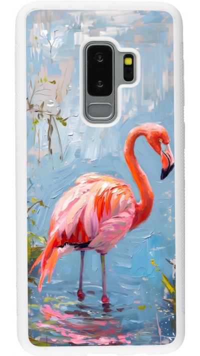 Samsung Galaxy S9+ Case Hülle - Silikon weiss Paint Flamingo