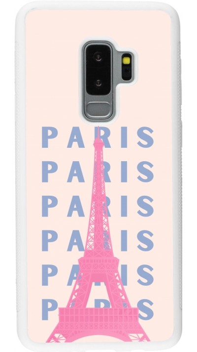 Samsung Galaxy S9+ Case Hülle - Silikon weiss Paris Pink Print