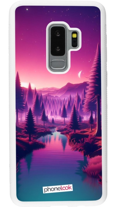 Samsung Galaxy S9+ Case Hülle - Silikon weiss Lila-rosa Landschaft