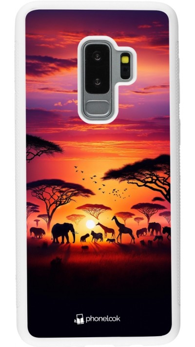 Samsung Galaxy S9+ Case Hülle - Silikon weiss Safari Sonnenuntergang Wildtiere