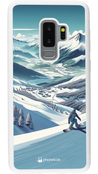 Samsung Galaxy S9+ Case Hülle - Silikon weiss Snowboarder Berg