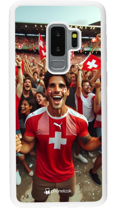 Samsung Galaxy S9+ Case Hülle - Silikon weiss Schweizer Fan Euro 2024