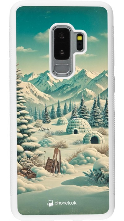 Samsung Galaxy S9+ Case Hülle - Silikon weiss Vintage Schneebedeckter Berg Iglu