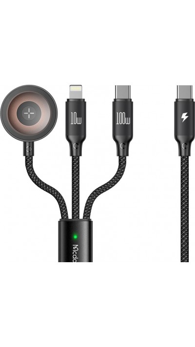 Mcdodo 3-in-1 USB-C Kabel (1.2 m, 100W) - USB-C + Lightning + Apple Watch