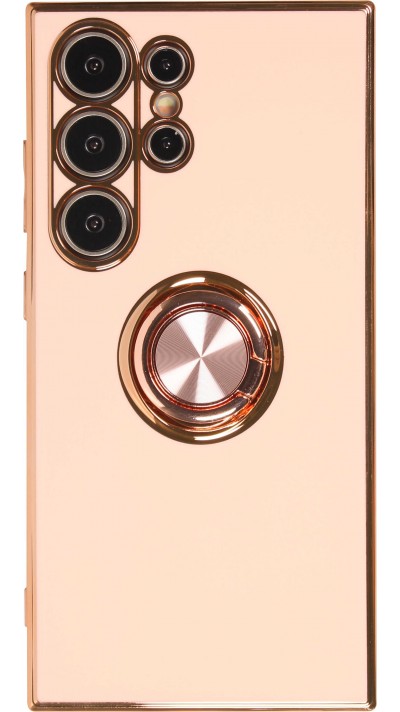 Hülle Samsung Galaxy S24 Ultra - Gummi Bronze mit Ring - Rosa