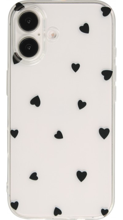 Coque iPhone 16 - Gel petit coeur transparent - Noir