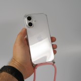 Coque iPhone 16 - Gel transparent avec lacet - Rose