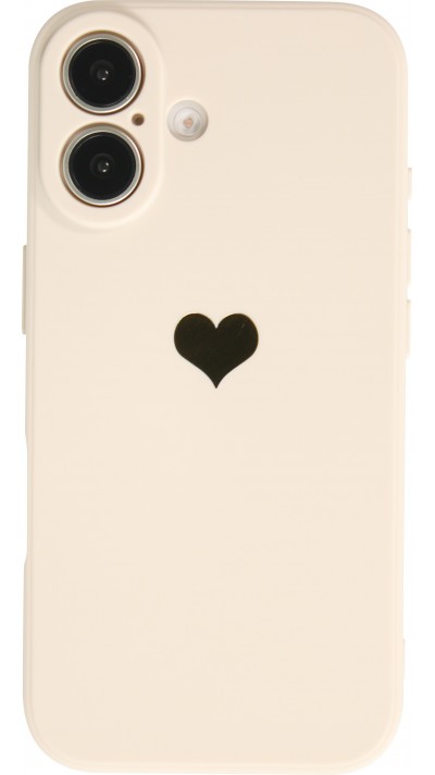 Coque iPhone 16 - Silicone Mat Coeur doré - Beige