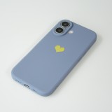 Coque iPhone 16 - Silicone Mat Coeur doré - Bleu