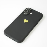 Coque iPhone 16 - Silicone Mat Coeur doré - Noir