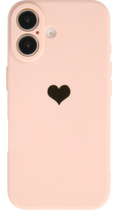 Coque iPhone 16 - Silicone Mat Coeur doré - Rose