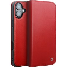 Fourre iPhone 16 - Flip Qialino Matt Wallet cuir véritable - Rouge