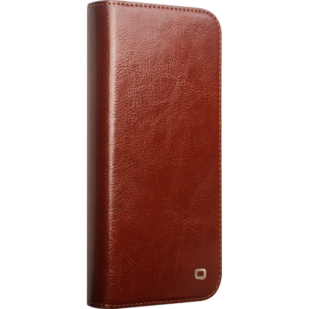 Fourre iPhone 16 - Flip Qialino Classic Wallet cuir véritable - Brun