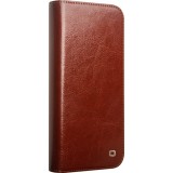 Fourre iPhone 16 - Flip Qialino Classic Wallet cuir véritable - Brun