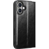 Fourre iPhone 16 - Flip Qialino Classic Wallet cuir véritable - Noir